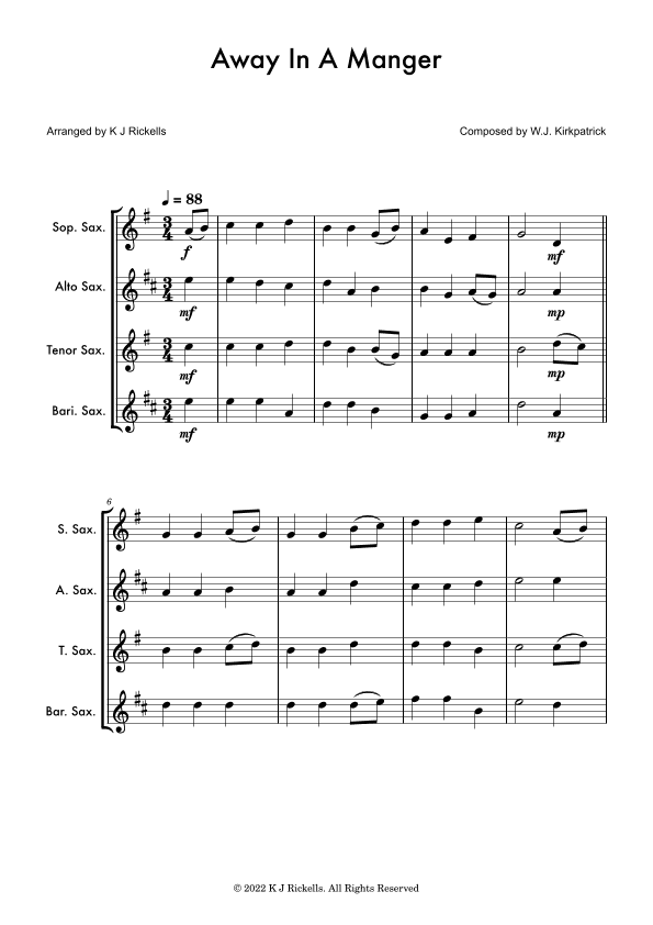 Away in a Manger - Saxophone Quartet (arr. K J Rickells)