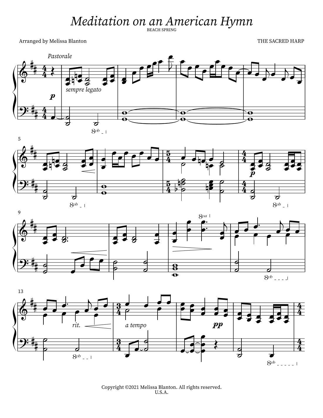 Meditation on an American Hymn Tune (BEACH SPRING) (arr. Melissa Blanton)
