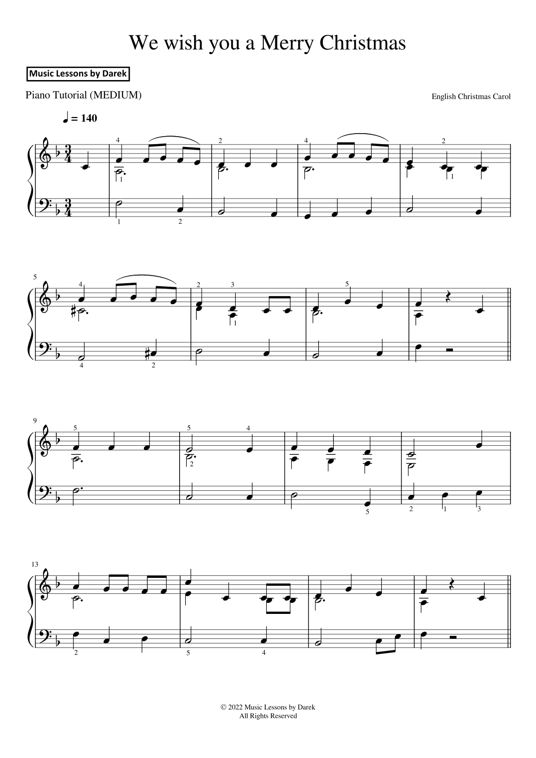 We Wish You a Merry Christmas - Christmas Carol [MEDIUM PIANO] (arr. Darek)