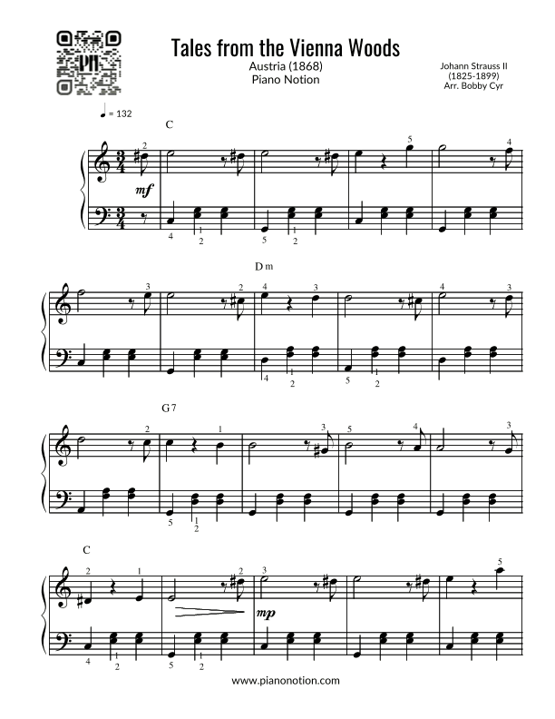 Tales From The Vienna Woods - Johann Strauss II (Easy Piano) (arr. Bobby Cyr)