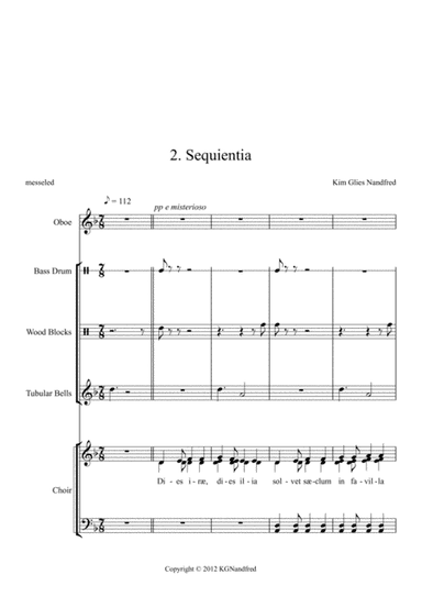 "2.Sequientia" from Requiem for mixed choir, baryton, oboe, double-bass (amplified) & Percussion