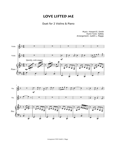 Love Lifted Me - for 2 violins and piano (arr. Judith L. Maggs)