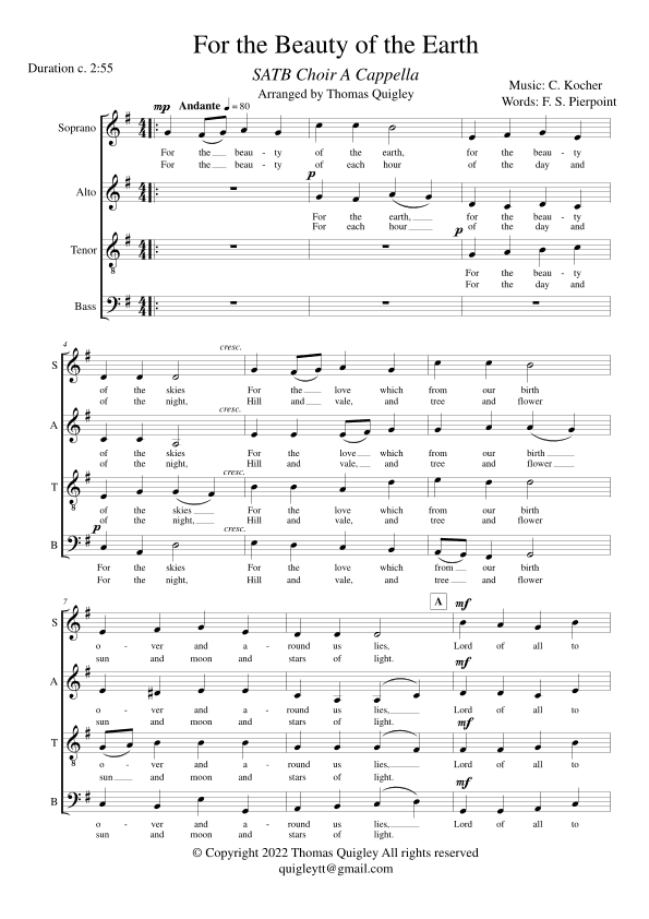 For the Beauty of the Earth (SATB A Cappella) (arr. Thomas Quigley)