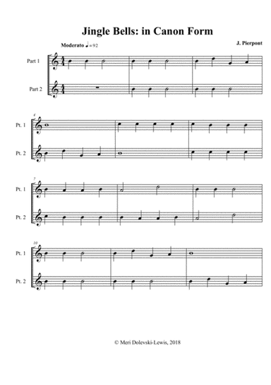 Jingle Bells: for recorder duet or two part (in canon form) (arr. Meri Dolevski)