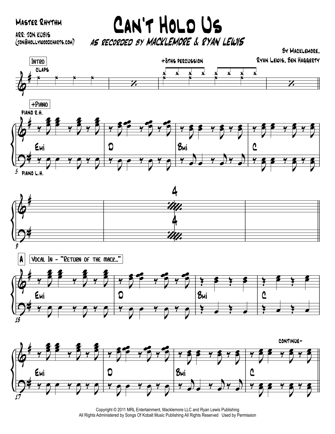 Can't Hold Us (arr. Hollywood Charts)
