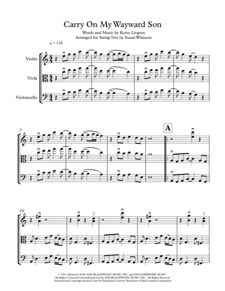 Carry On Wayward Son (arr. Susan Whitacre)