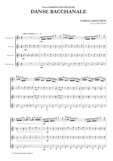 Danse Bacchanale for Saxophone Quartet (arr. Diego Marani)