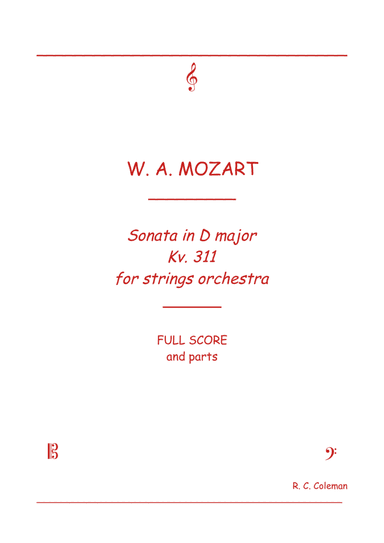 Mozart Sonata kv. 311 for String orchestra (arr. R. C. Coleman)