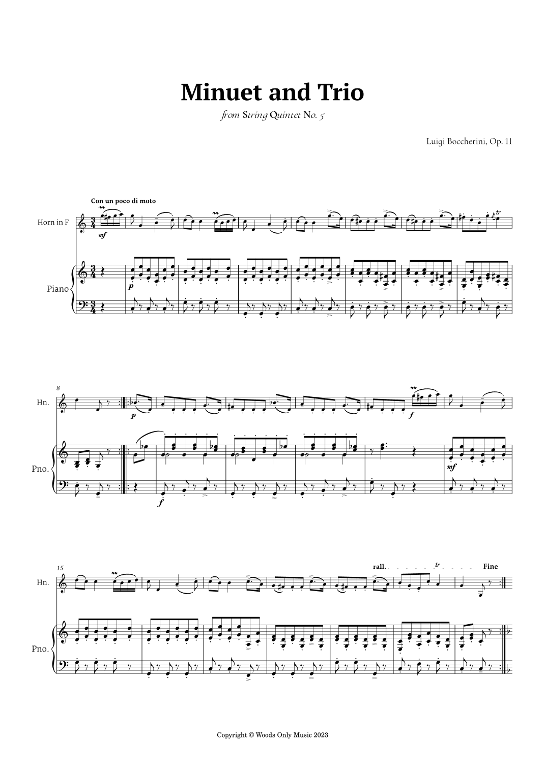 Minuet by Boccherini for French Horn and Piano (arr. Ander)