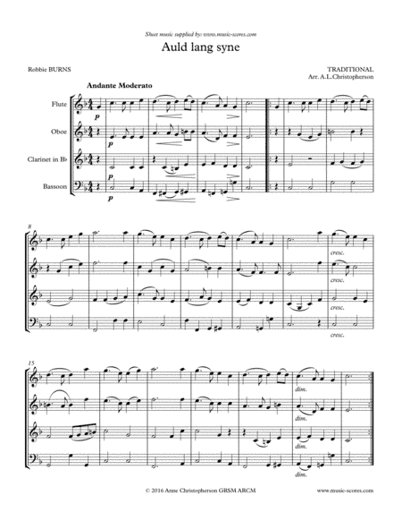 Auld Lang Syne - Wind Quartet (arr. Anne L Christopherson GRSM ARCM)