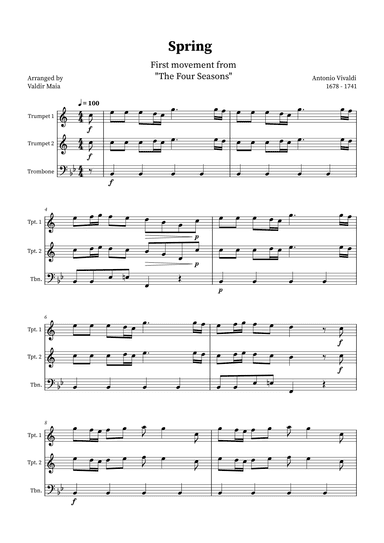 Spring - The Four Seasons for Trumpet, Trumpet and Trombone Trio (arr. Valdir Maia)