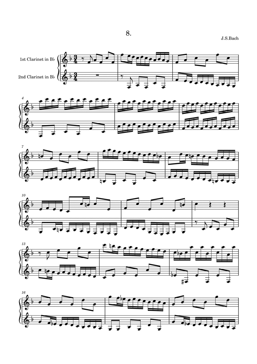 Bach: Invention 8 for two clarinets (arr. Saho Omukai)