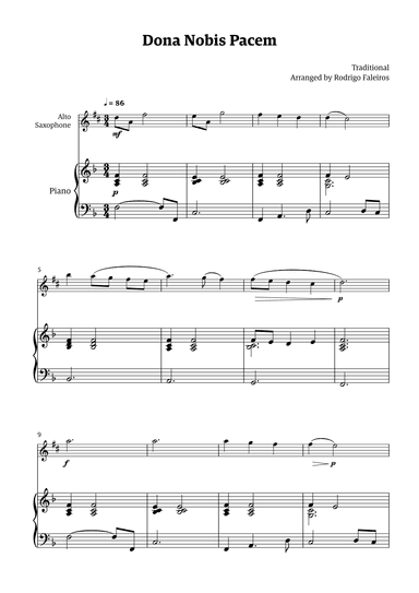 Dona Nobis Pacem - for alto saxophone (with piano accompaniment) (arr. Rodrigo Faleiros)