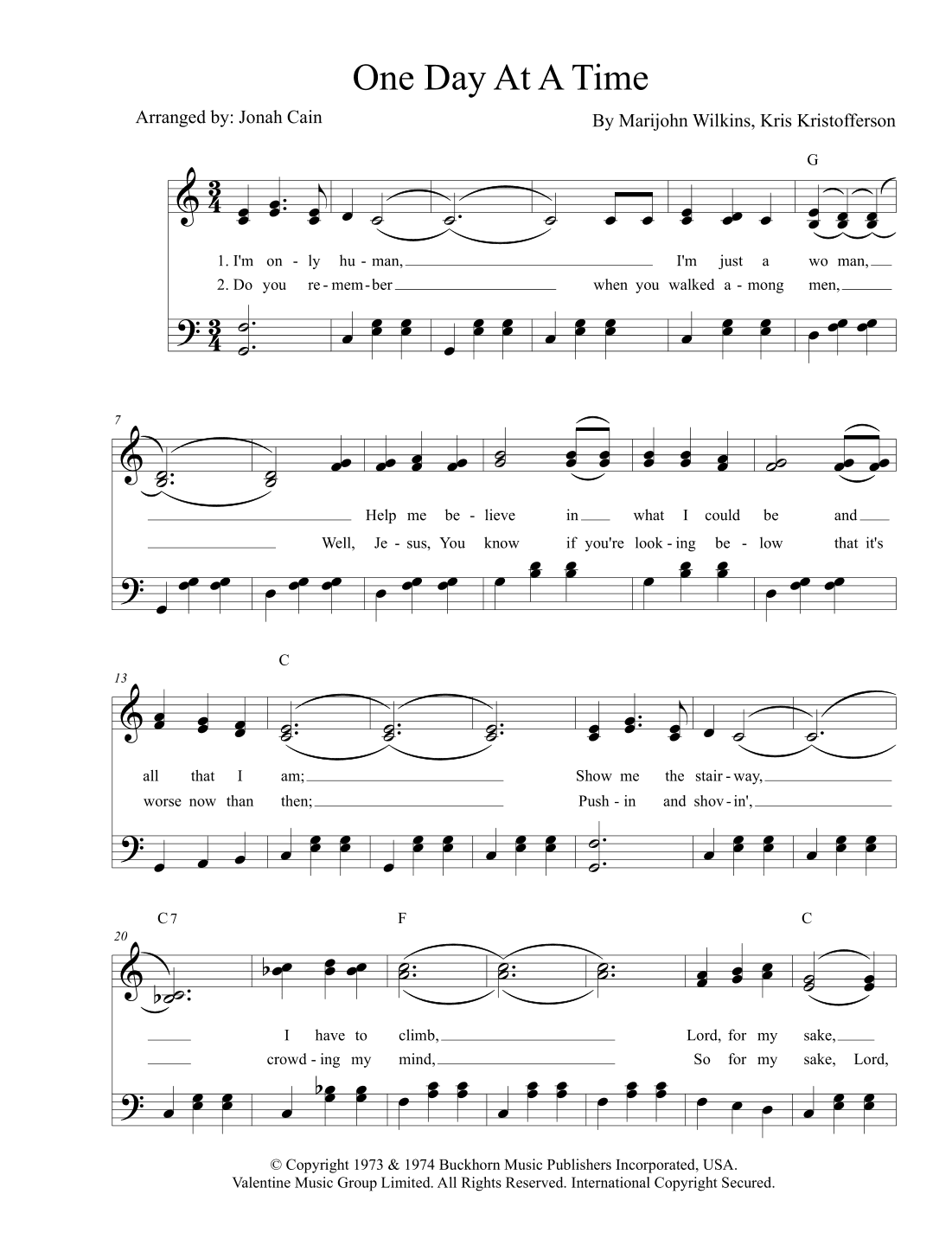 One Day At A Time (arr. Jonah Cain)