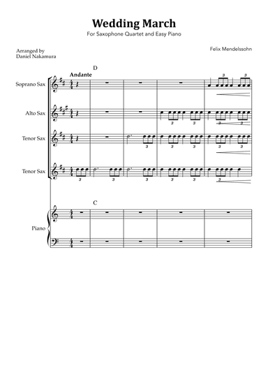 Wedding March (For Sax Quartet and Easy Piano) (arr. Daniel Nakamura)
