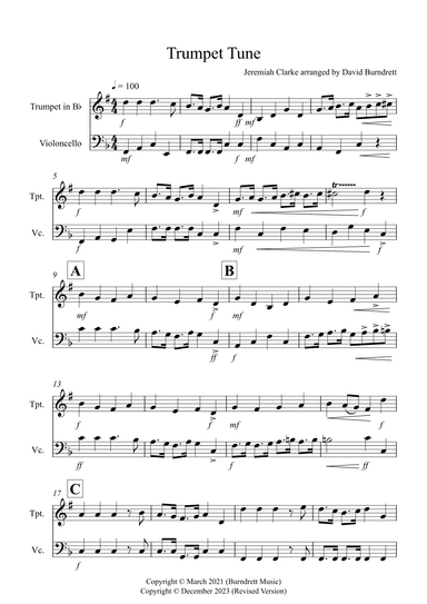 Trumpet Tune for Trumpet and Cello Duet (arr. David Burndrett)