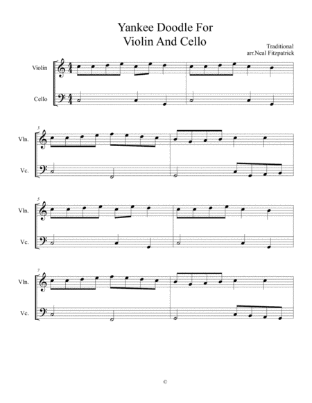 Yankee Doodle For Violin And Cello (arr. Neal Fitzpatrick)