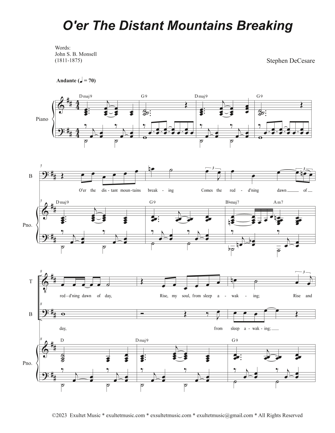 O'er The Distant Mountains Breaking (Duet for Tenor and Bass solo)