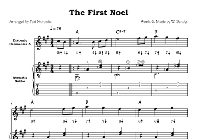 The First Noel - For Harmonica key A and Acoustic Guitar (with TAB) (arr. Yuri Noronha)