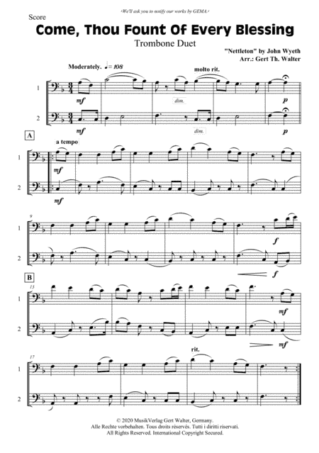 Come, Thou Fount Of Every Blessing (arr. Gert Th. Walter)