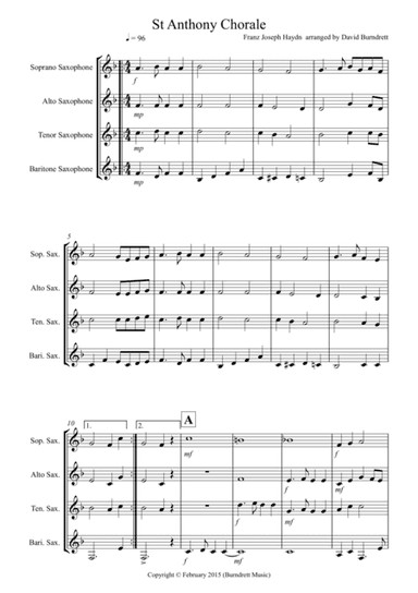 St Anthony Chorale for Saxophone Quartet (arr. David Burndrett)