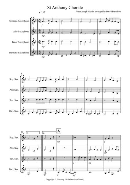 St Anthony Chorale for Saxophone Quartet (arr. David Burndrett)