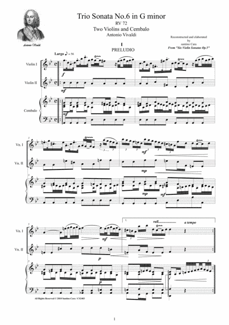 Vivaldi - Trio Sonata No.6 in G minor RV 72 Op.5 for Two Violins and Cembalo (arr. Santino Cara)