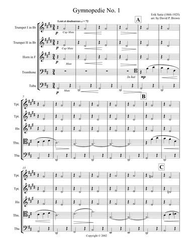 Gymnopedie No. 1 for Brass Quintet (arr. David P. Brown)