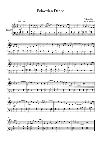 Polovtsian Dance, Alexander Borodin, For Easy Piano