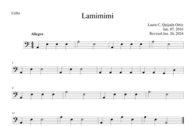 Lamimimi for beginner string orchestra. Open strings and first finger. CELLO PART.