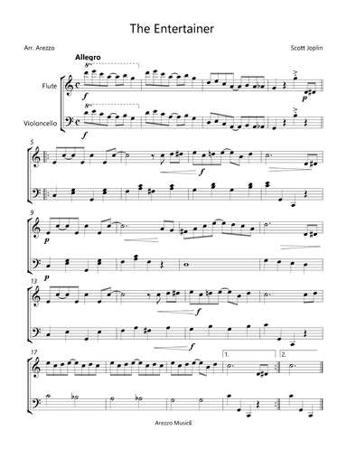 The Entertainer - Flute and Cello - Easy Version (arr. Arezzo Music)