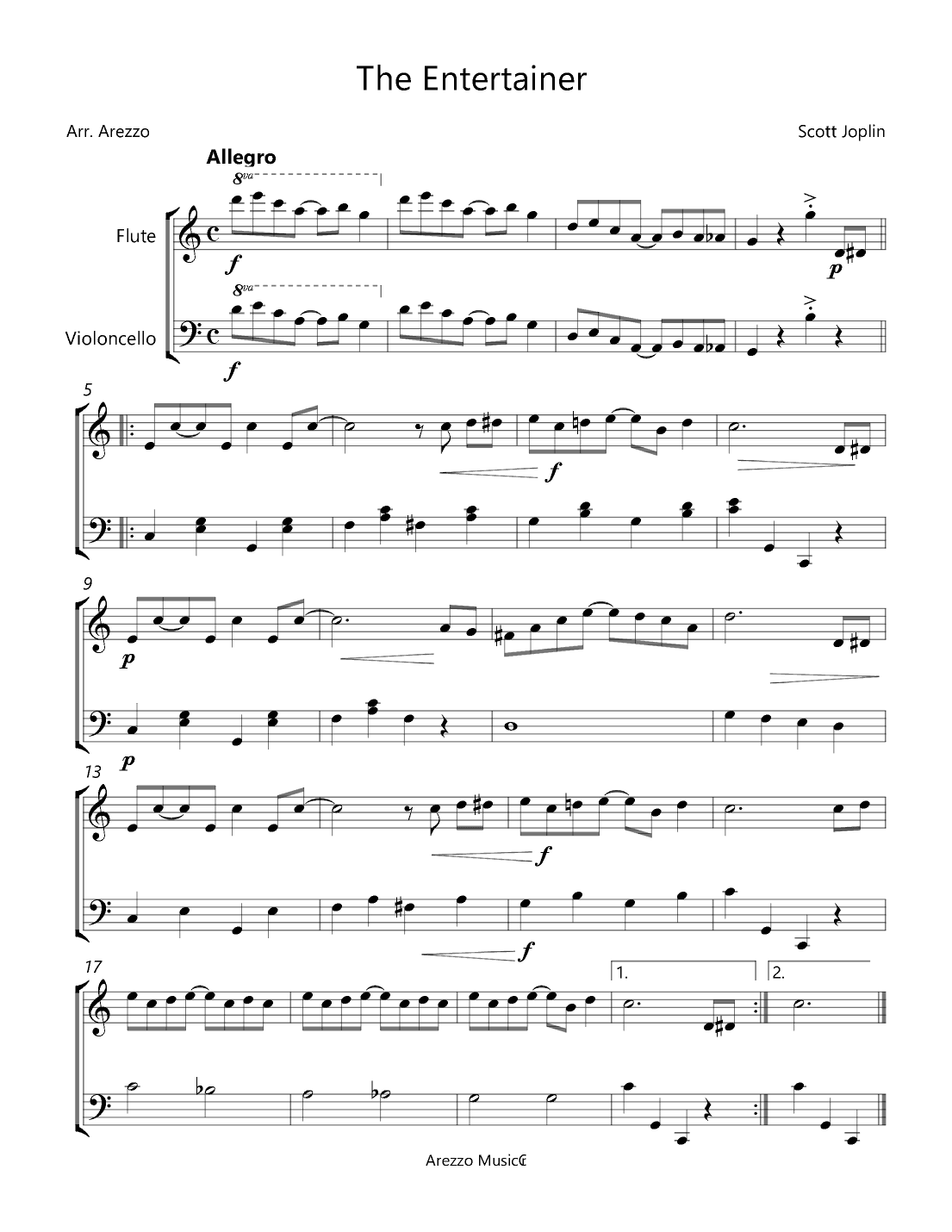 The Entertainer - Flute and Cello - Easy Version (arr. Arezzo Music)