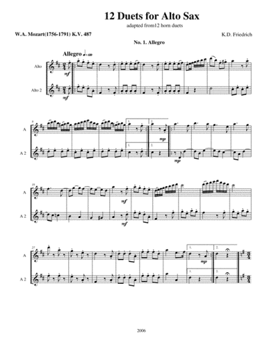 Twelve Mozart Duets (arr. Kenneth D. Friedrich)
