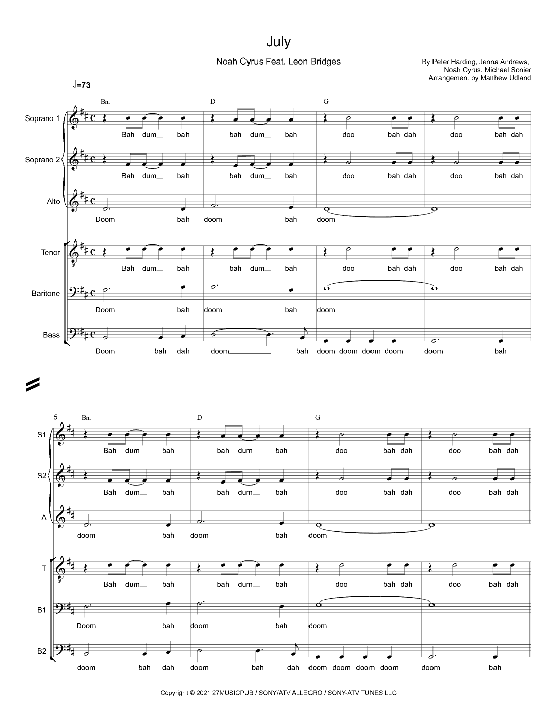July (leon Bridges Remix) (arr. Matthew Udland)