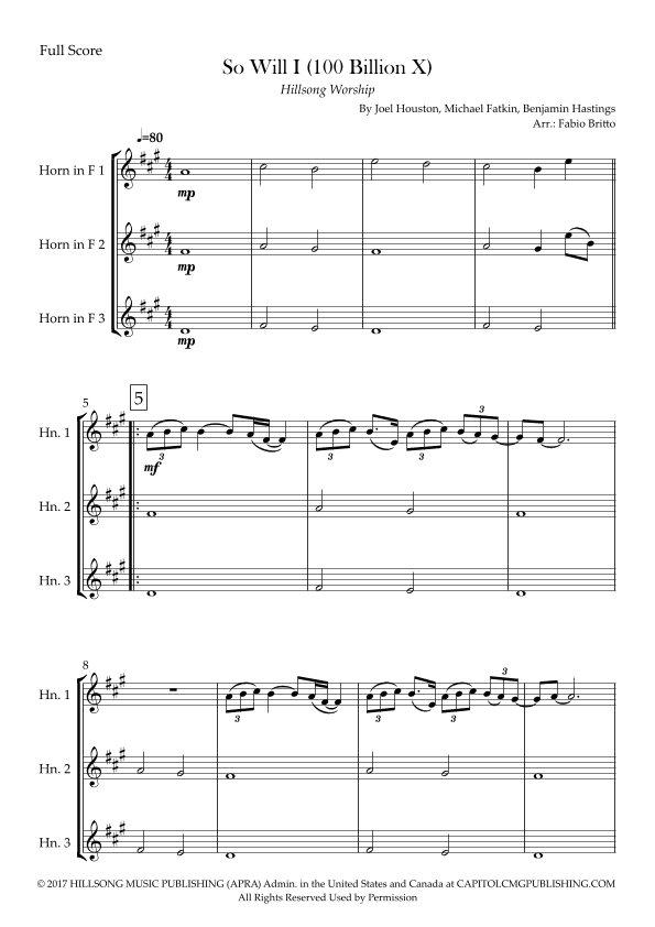 So Will I (100 Billion X) (arr. Fabio Britto)
