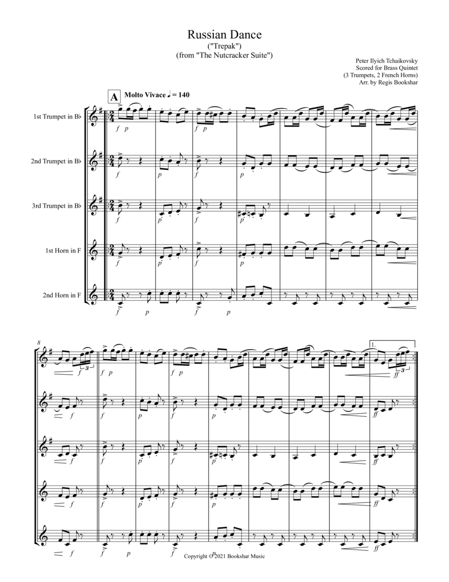 Russian Dance ("Trepak") (from "The Nutcracker Suite") (F) (Brass Quintet - 3 Trp, 2 Hrn) (arr. Regis Bookshar)