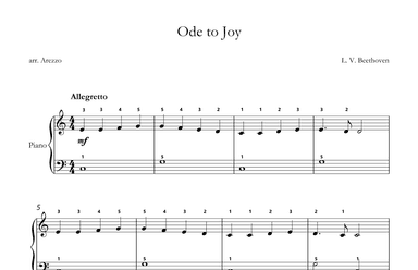 Beethoven Ode to joy easy piano sheet music fingered c major (arr. Arezzo Music)