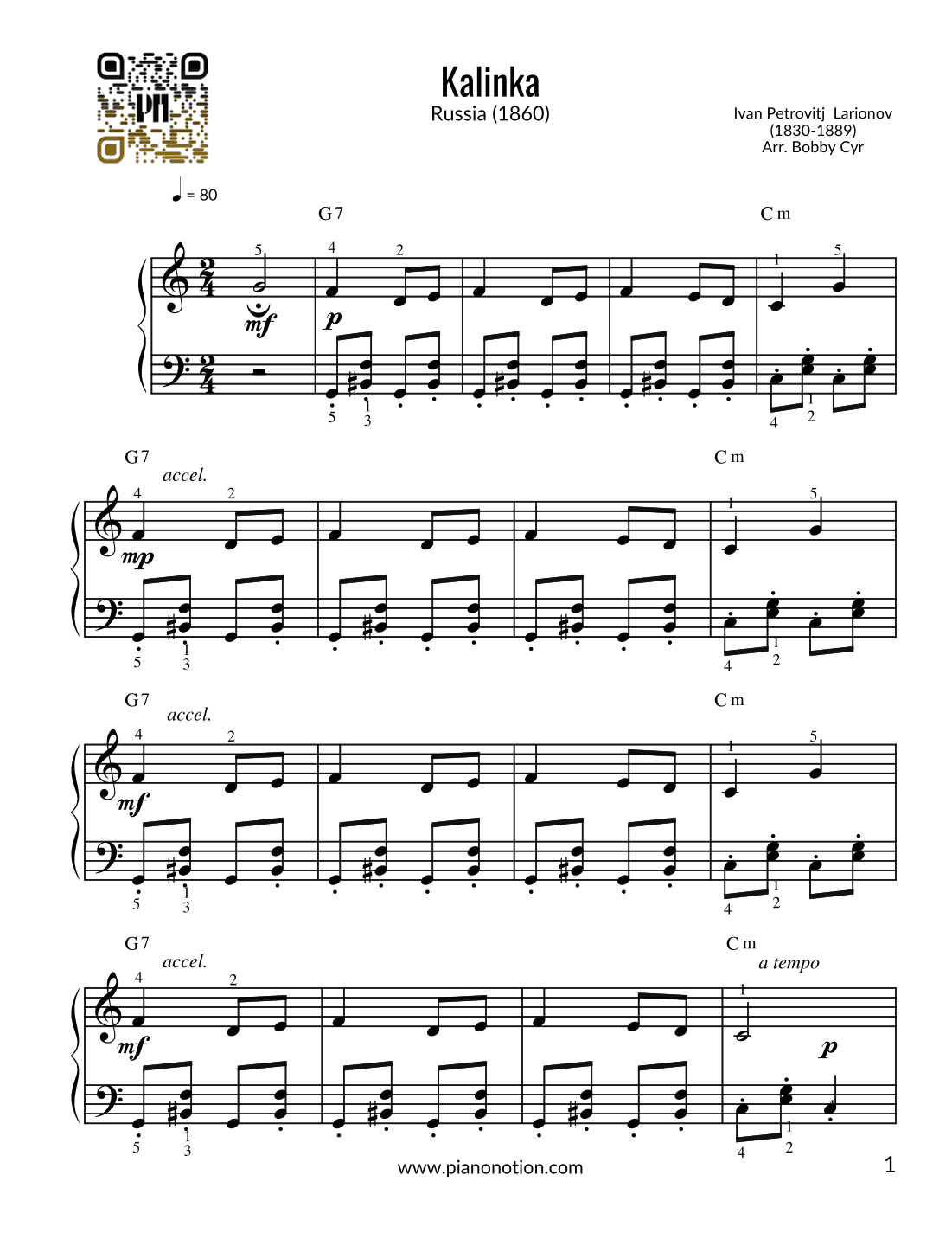 Kalinka | Калинка (Easy Piano Solo) (arr. Bobby Cyr - Piano Notion)