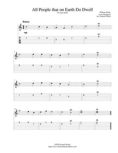 All People that on Earth Do Dwell - for easy guitar with TAB (arr. Samuel Stokes)