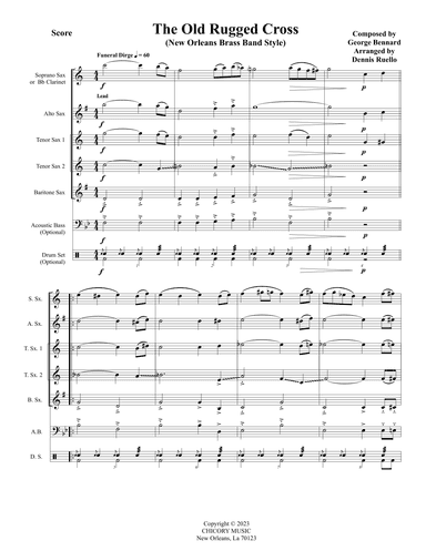 The Old Rugged Cross - In the New Orleans Brass Band Style for Saxophone Quintet - Intermediate (arr. Dennis Ruello)