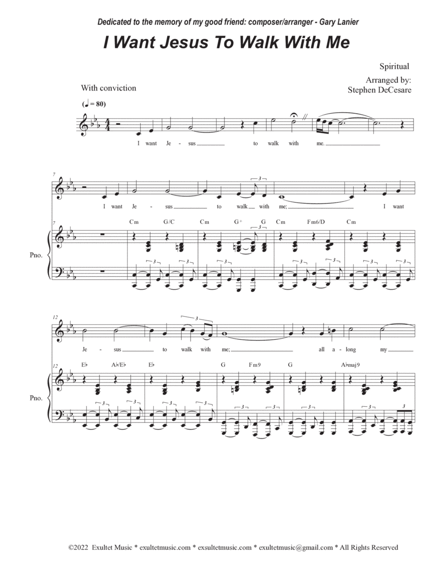 I Want Jesus To Walk With Me (Unison Choir - High Key) (arr. Stephen DeCesare)
