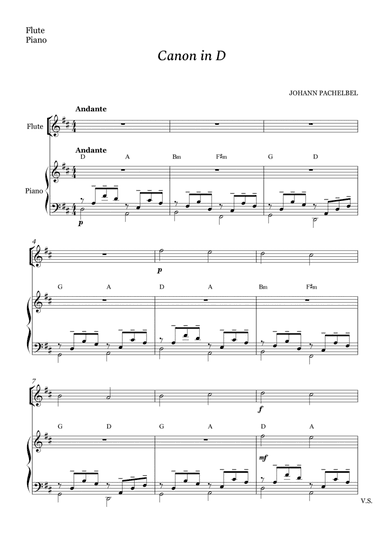 Canon in D for Flute and Piano (With Chords) (arr. Cássio Silva Chaves)