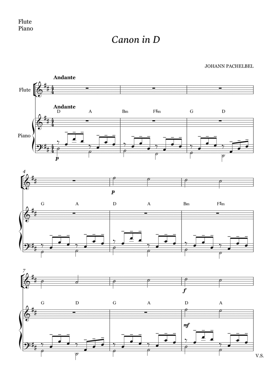 Canon in D for Flute and Piano (With Chords) (arr. Cássio Silva Chaves)