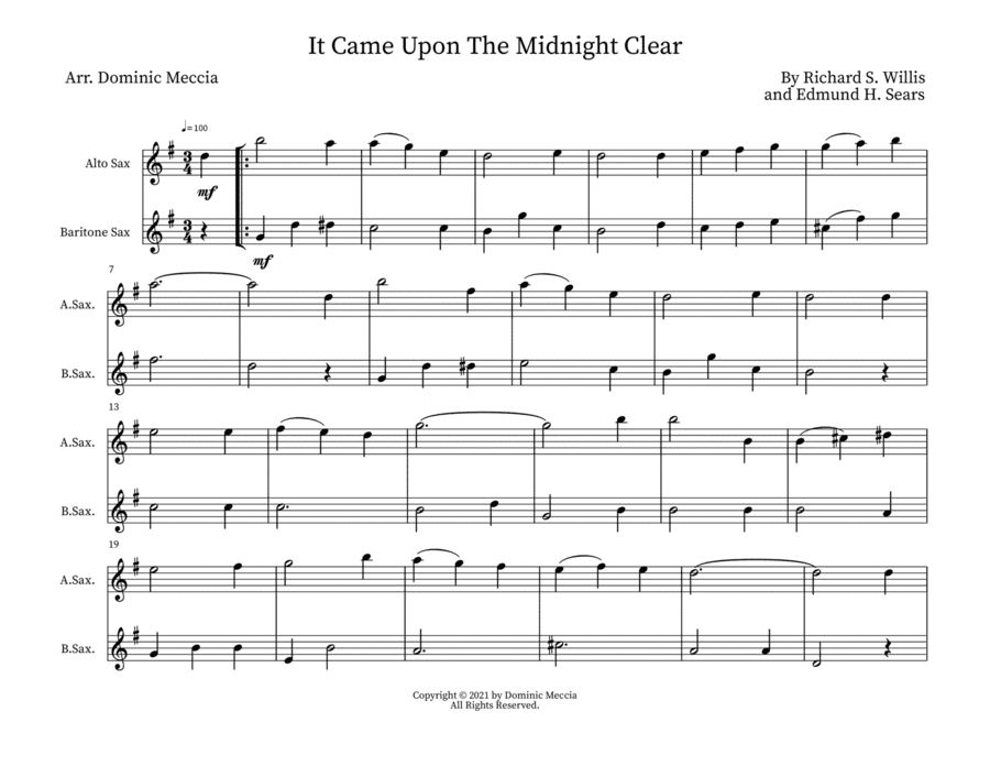 It Came Upon The Midnight Clear- Alto Sax and Bari Sax Duet (arr. Dominic Meccia)