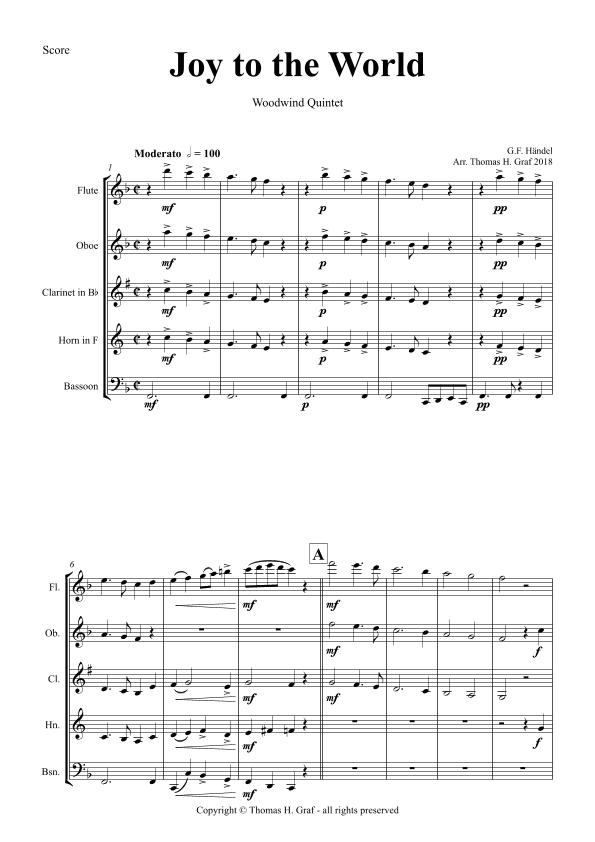 Joy to the World - Woodwind Quintet (arr. Thomas Graf)