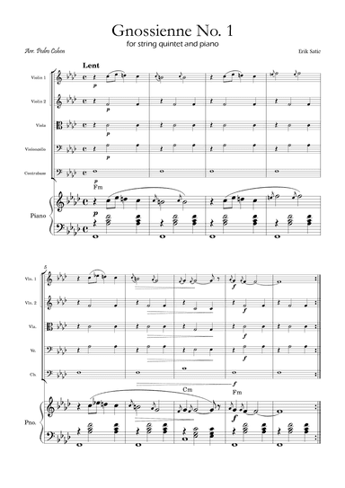 Gnossienne No. 1 – for String Quintet and Piano with chords (arr. Pedro Cohen)