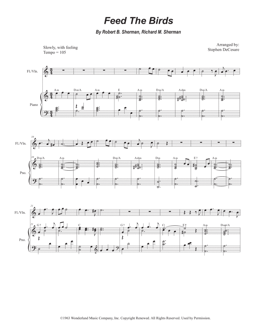 Feed The Birds (tuppence A Bag) (arr. Stephen DeCesare)