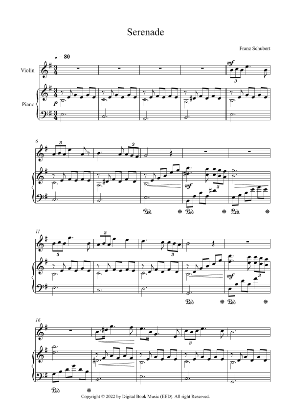 Serenade - Franz Schubert (Violin + Piano) (arr. Digital Book Music)