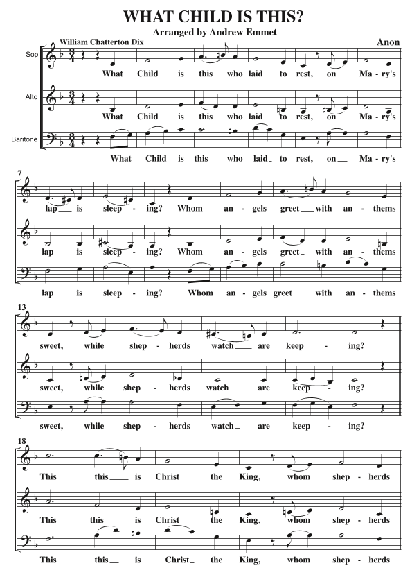 What Child Is This? (Greensleeves) A Cappella SAB (arr. Andrew Emmet)