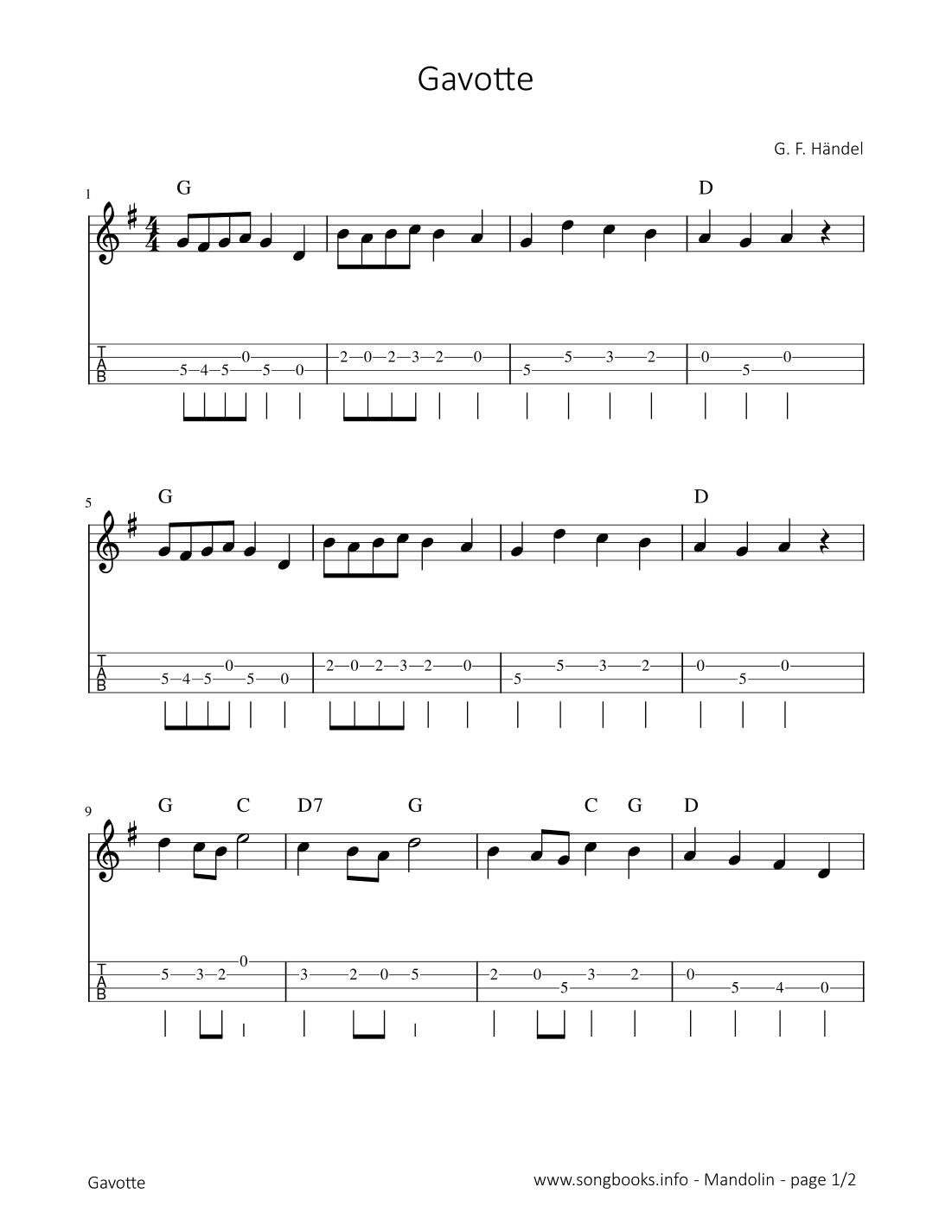 Gavotte - G. F. Händel (arr. songbooks.info)